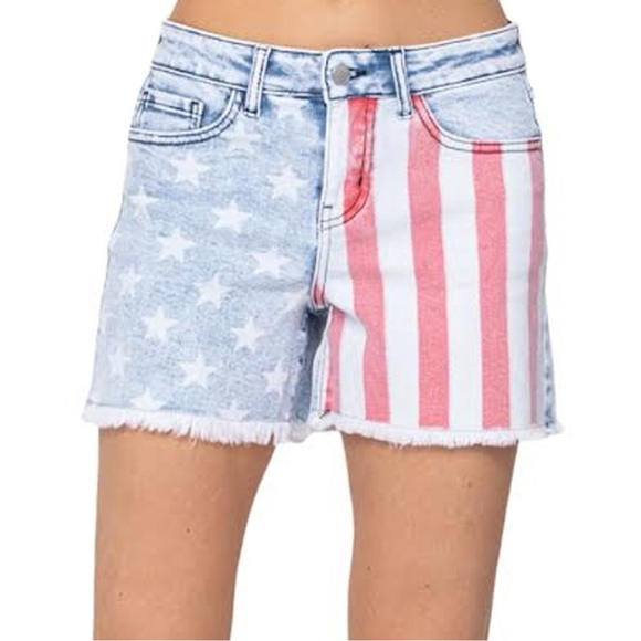 Judy Blue Pants - Judy Blue Denim Jean Shorts American Flag Frayed USA Patriotic Women’s